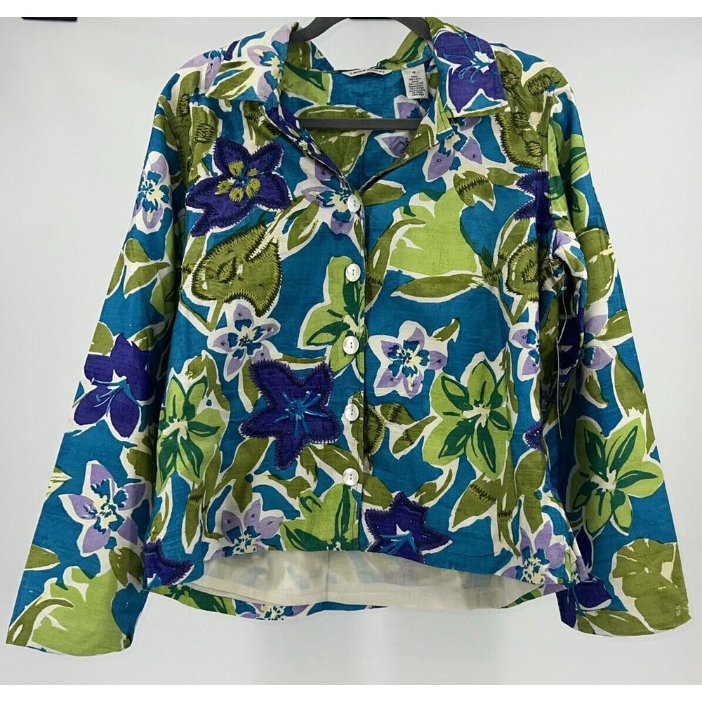 Laura Ashley Women's 100% Silk Embroidered Jacket Medium Classy Floral